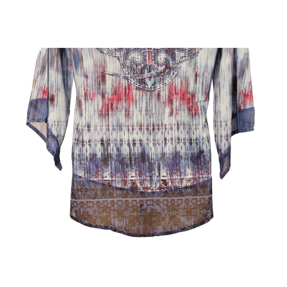 Unity World Wear Womens Sublimation Shirt S Small Blue Lace 3/4 Sleeve Colorful - Picture 7 of 10